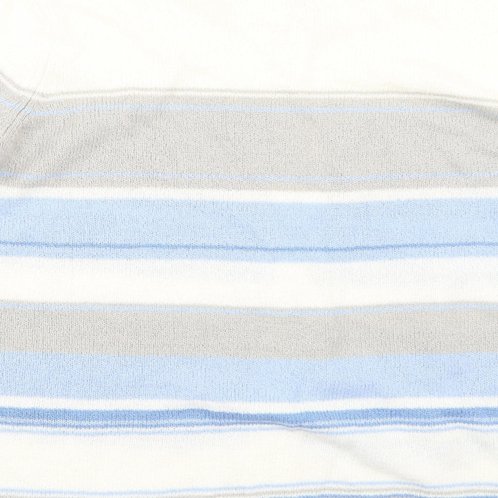 BM Womens White Striped  Cardigan Jumper Size M