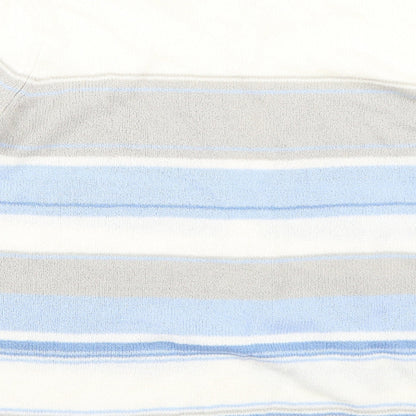 BM Womens White Striped  Cardigan Jumper Size M