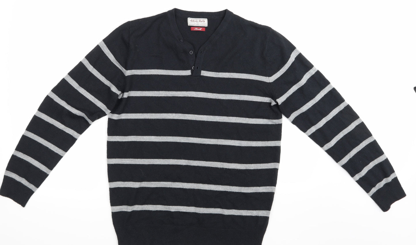 TU  Mens Black Striped  Pullover Jumper Size S
