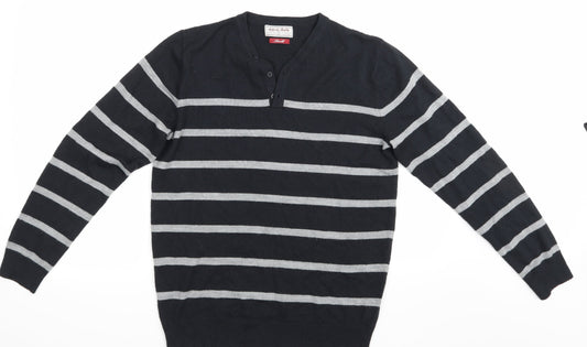 TU  Mens Black Striped  Pullover Jumper Size S