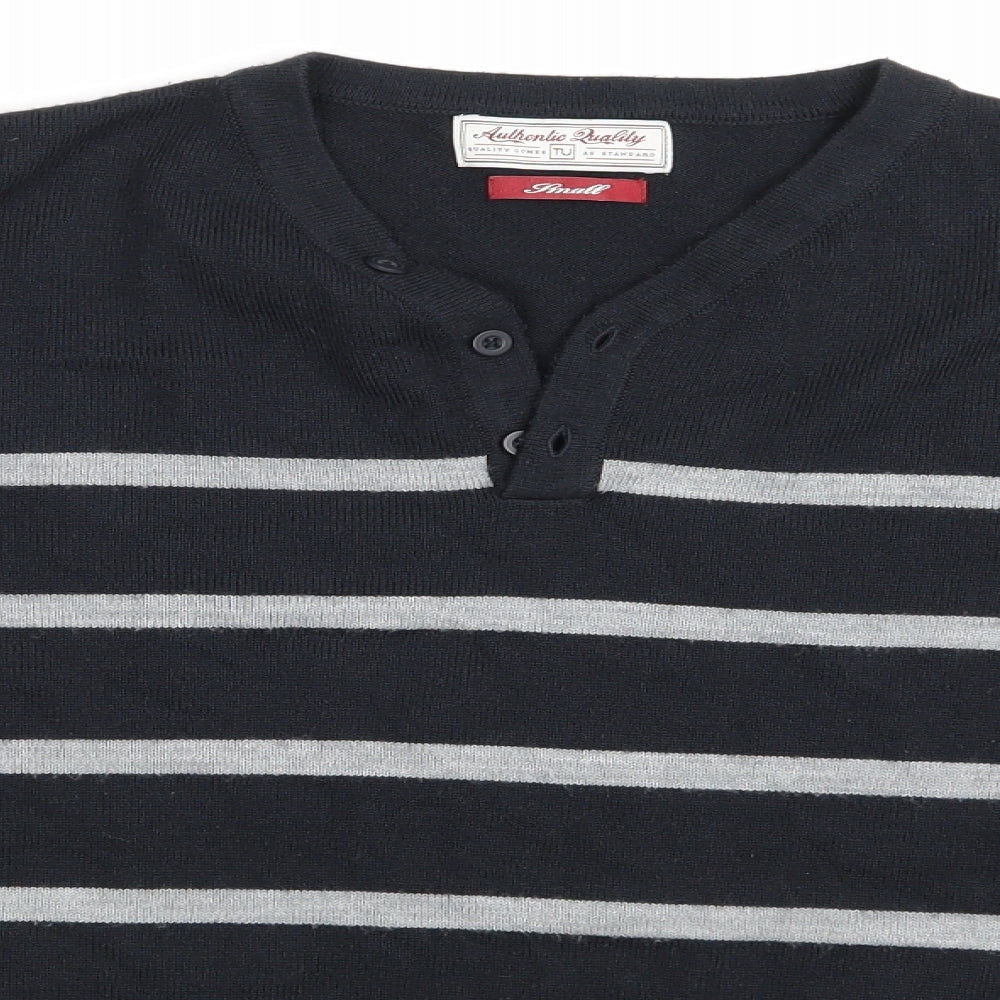 TU  Mens Black Striped  Pullover Jumper Size S