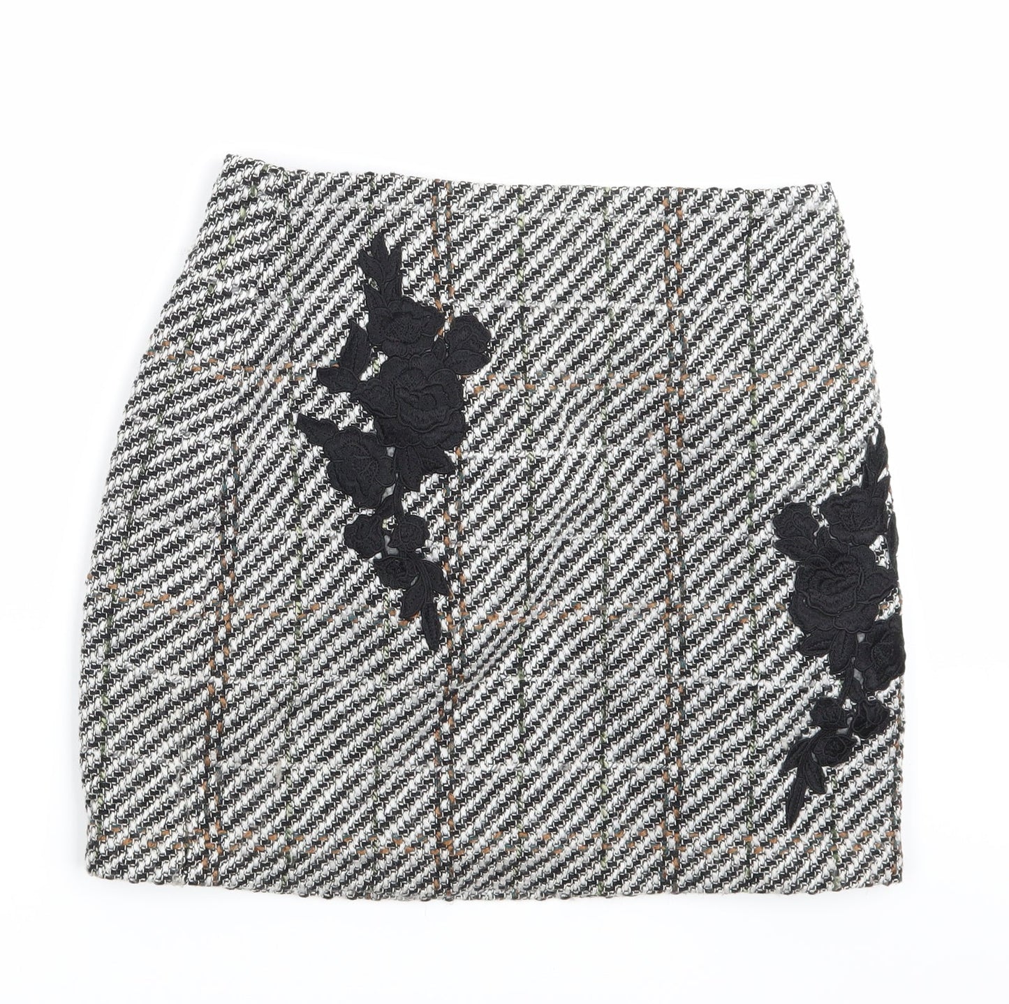 New Look Womens White Check  A-Line Skirt Size 8