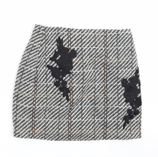 New Look Womens White Check  A-Line Skirt Size 8