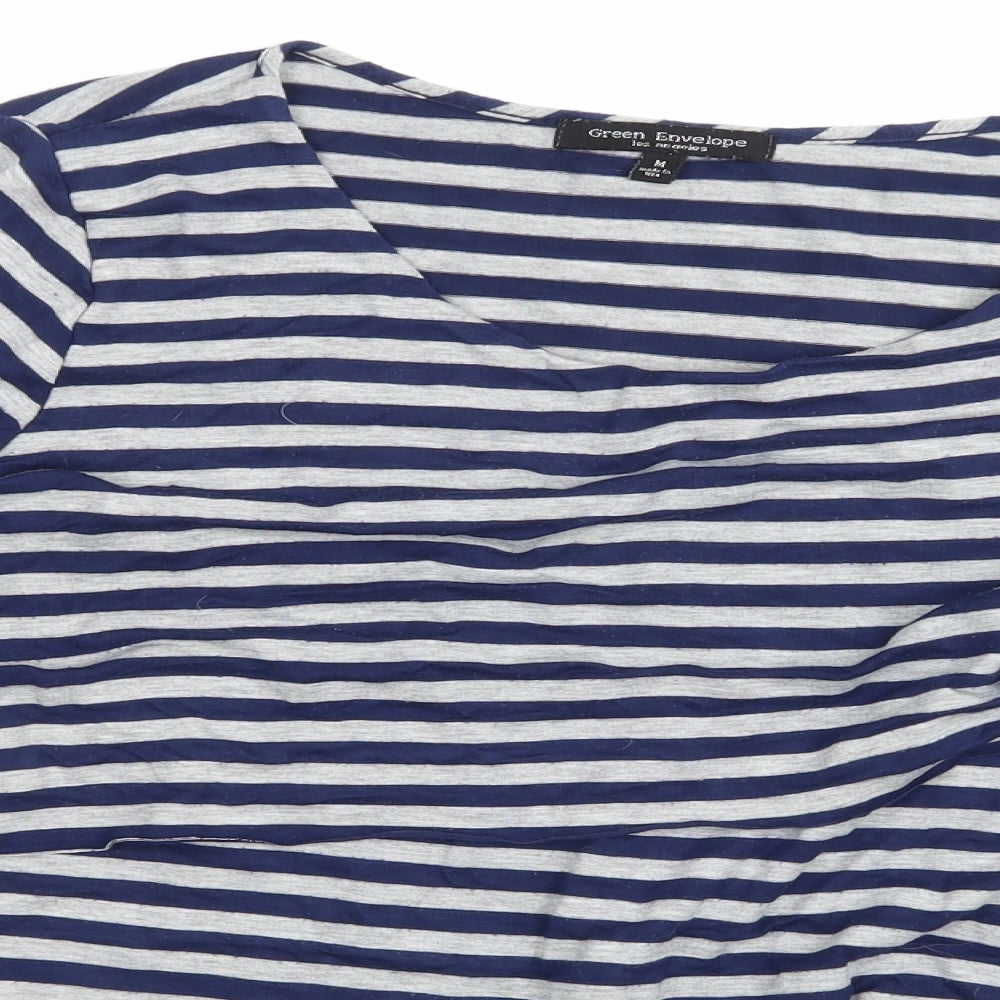Womens UK Size 10 Green Envelope Blue Basic T-Shirt