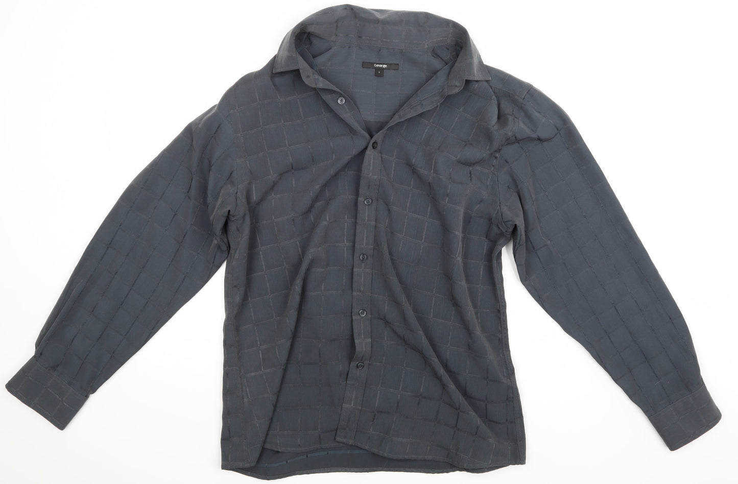 George Mens Grey Check   Button-Up Size L