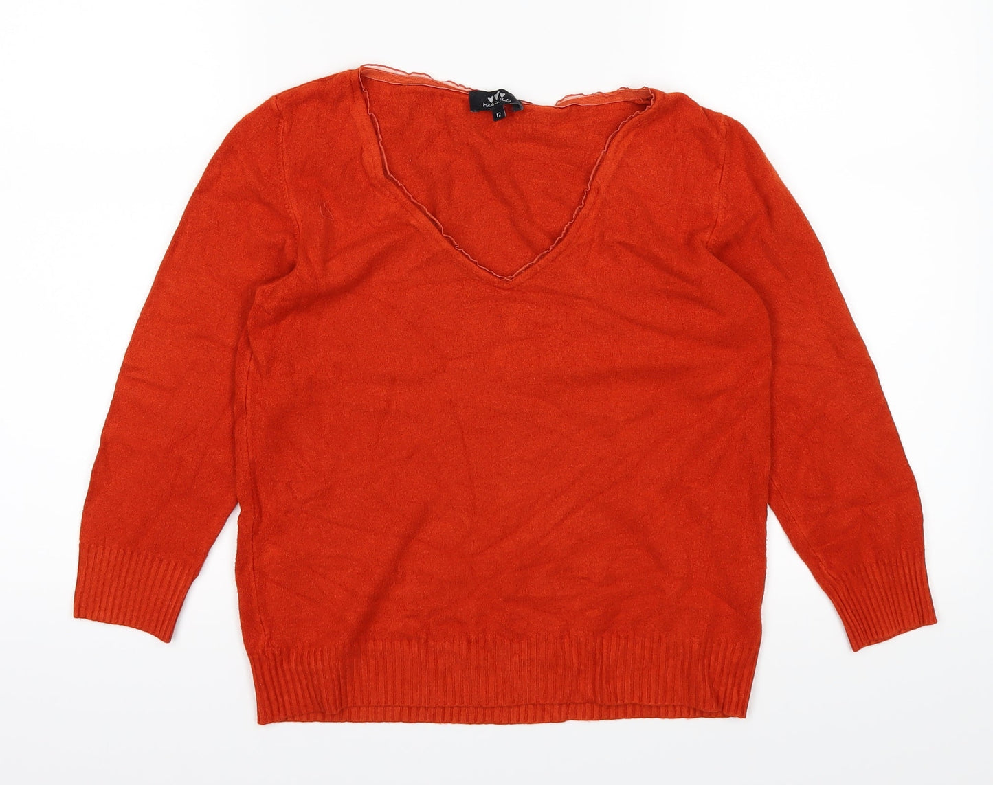 Made in Italy Womens Orange   Basic T-Shirt Size 12