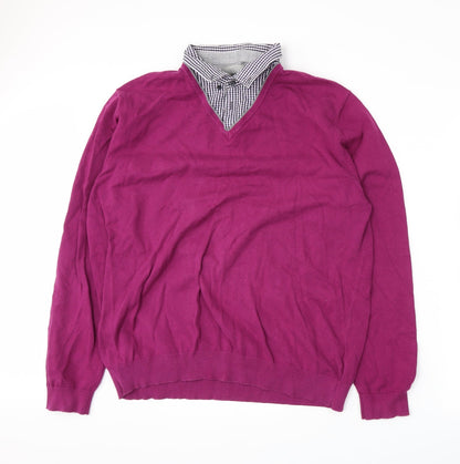 Marks and Spencer Mens Purple Check   Button-Up Size XL