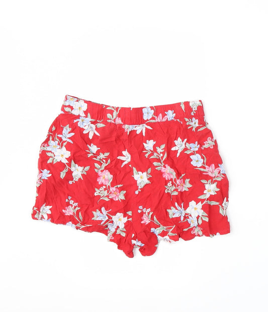 Divided by H&M Womens Red Floral  Hot Pants Shorts Size 8