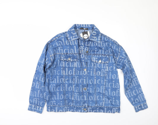 Boohoo Womens Blue Geometric Crochet Jacket  Size 6