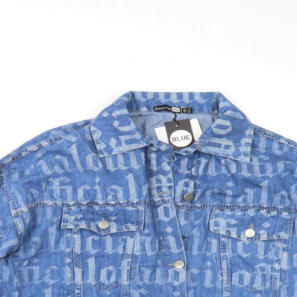 Boohoo Womens Blue Geometric Crochet Jacket  Size 6