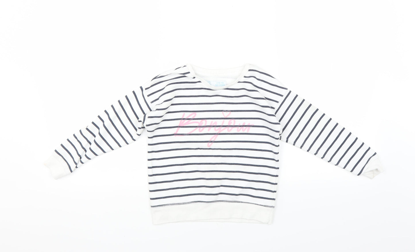 Primark Girls White Striped  Pullover Sweatshirt Size 5-6 Years