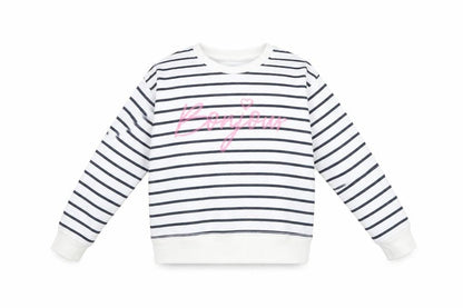Primark Girls White Striped  Pullover Sweatshirt Size 5-6 Years