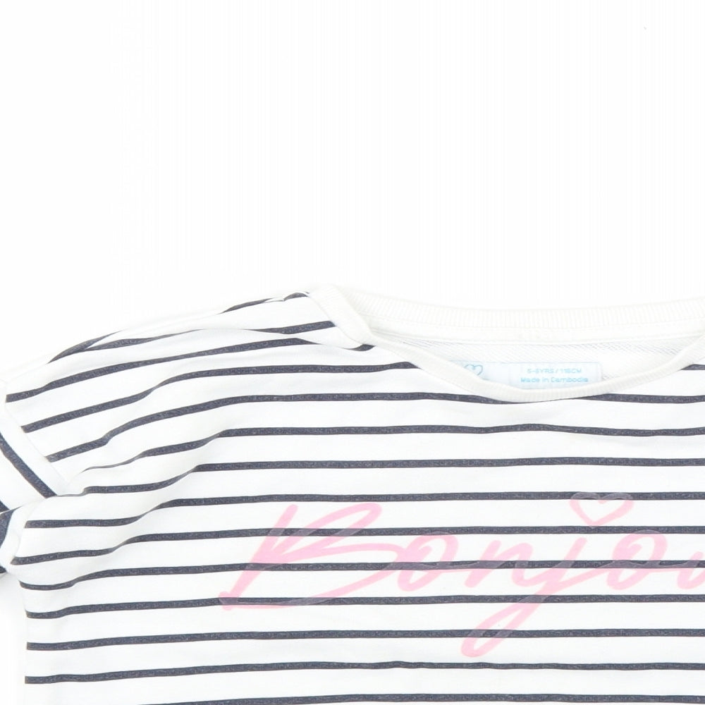 Primark Girls White Striped  Pullover Sweatshirt Size 5-6 Years