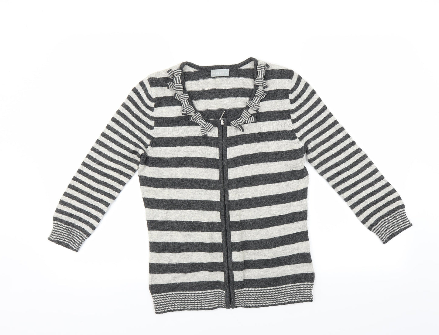 Marks and Spencer Womens Grey Striped  Cardigan Jumper Size S