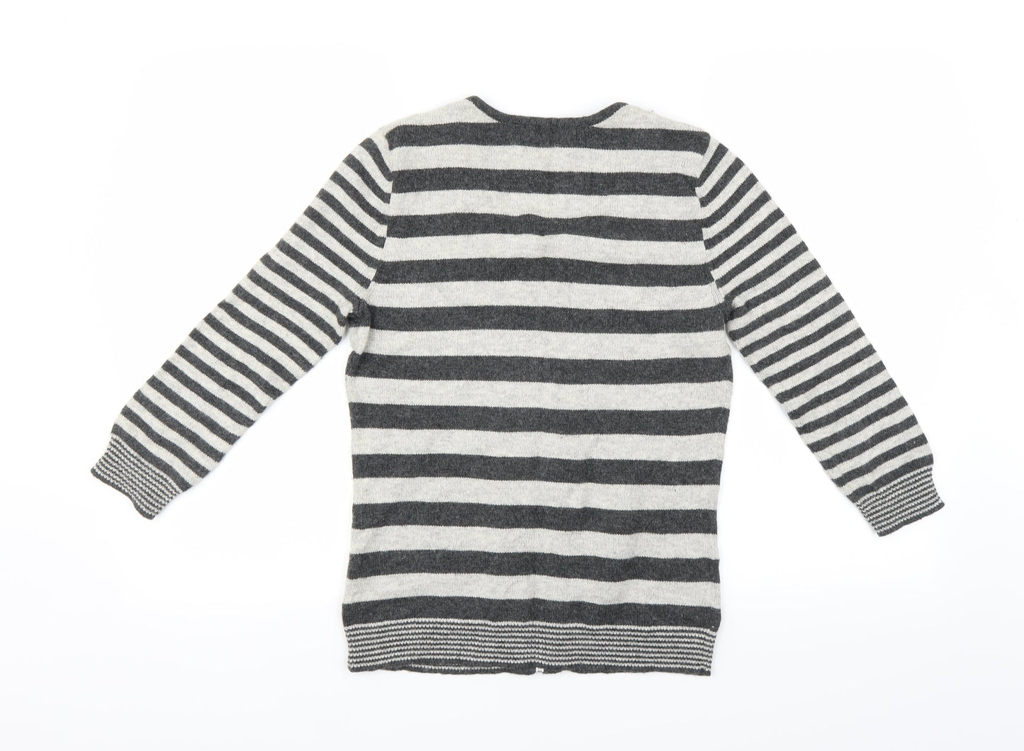 Marks and Spencer Womens Grey Striped  Cardigan Jumper Size S