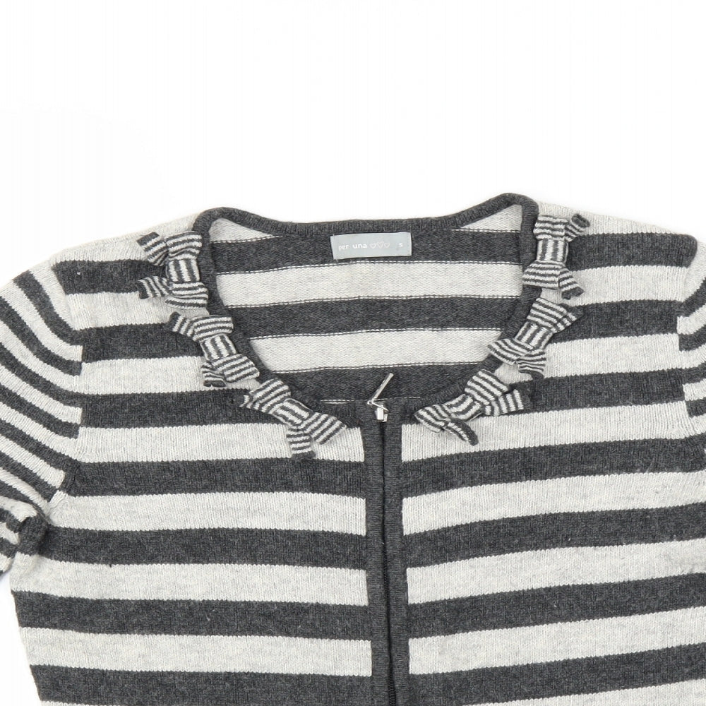 Marks and Spencer Womens Grey Striped  Cardigan Jumper Size S