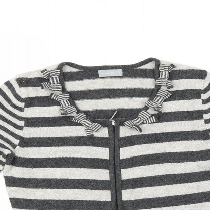 Marks and Spencer Womens Grey Striped  Cardigan Jumper Size S