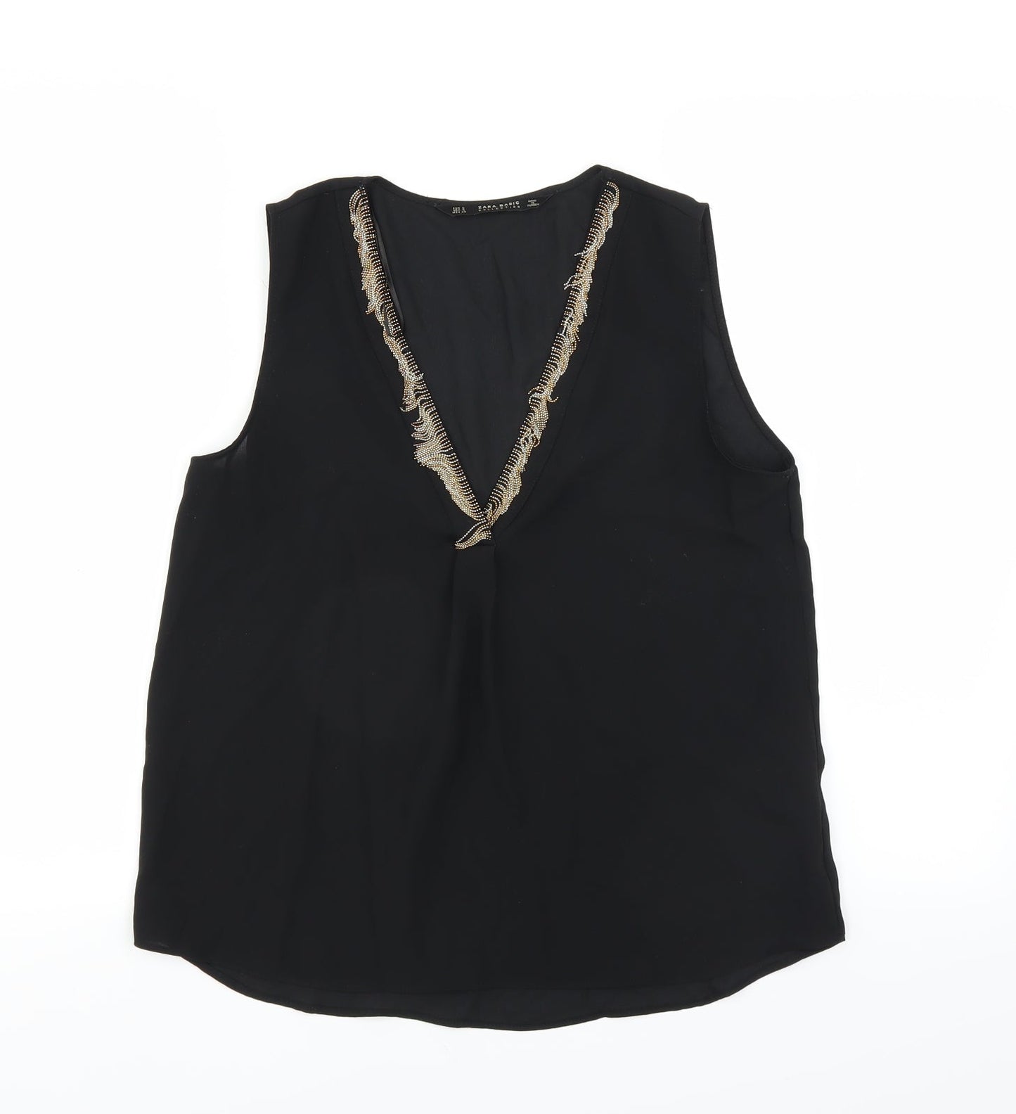 Womens UK Size S Zara Black Basic Blouse