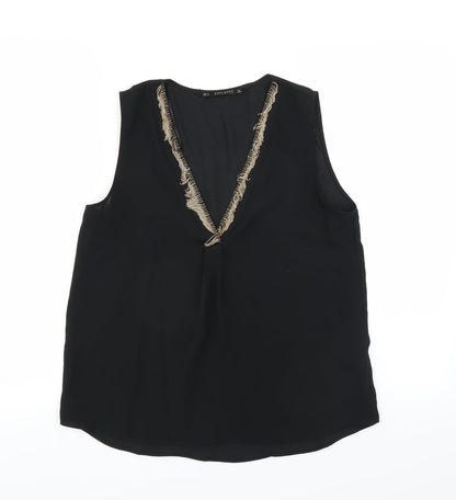 Womens UK Size S Zara Black Basic Blouse