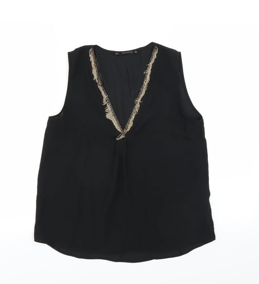 Womens UK Size S Zara Black Basic Blouse