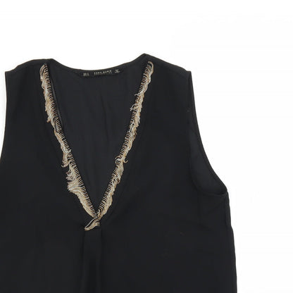 Womens UK Size S Zara Black Basic Blouse