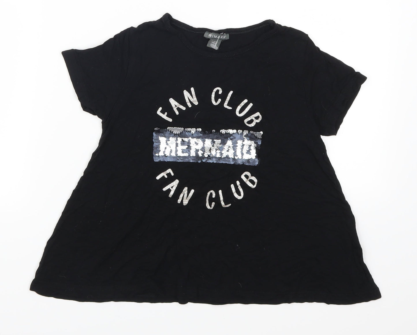 Primark Girls Black   Basic T-Shirt Size 9-10 Years  - Mermaid Fan Club