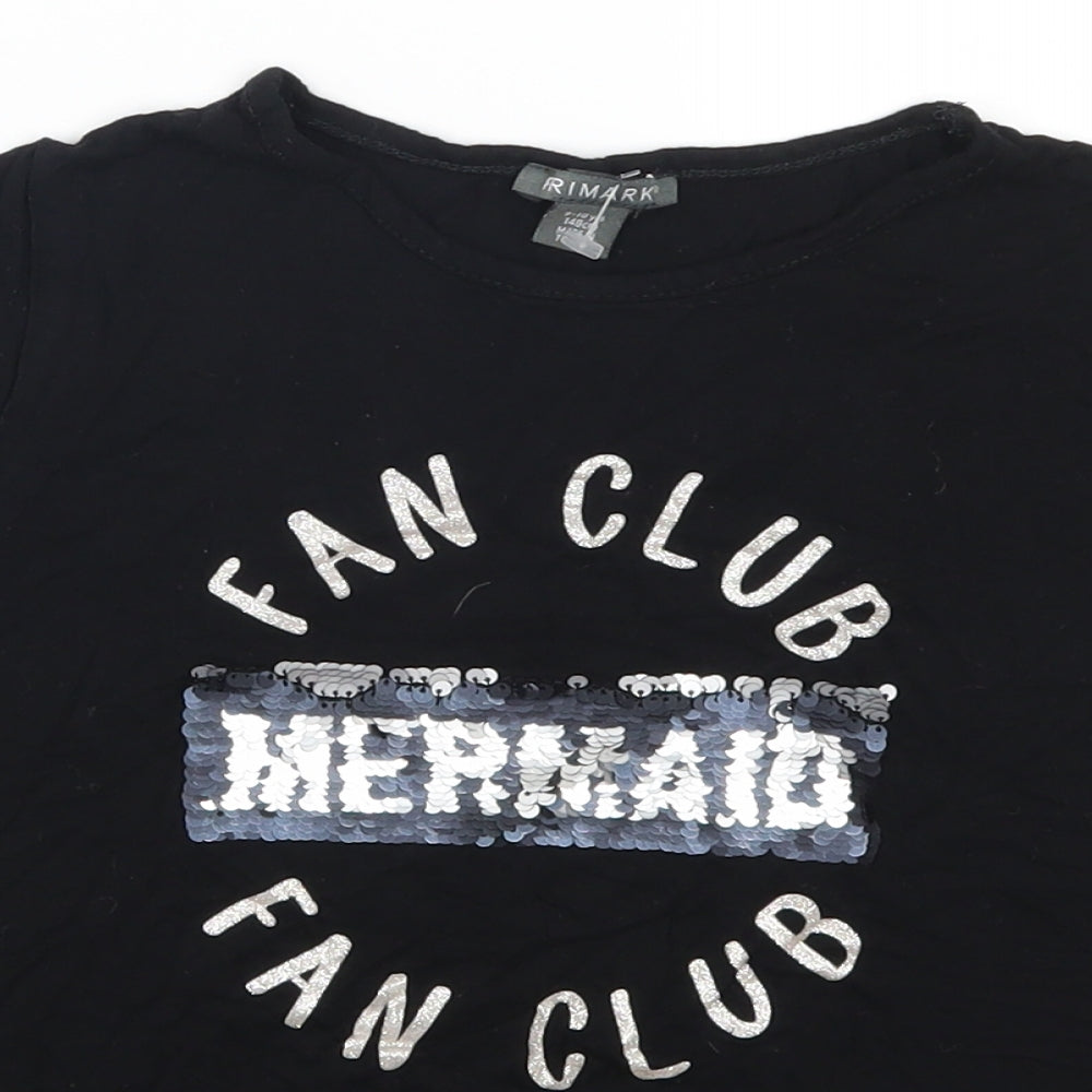 Primark Girls Black   Basic T-Shirt Size 9-10 Years  - Mermaid Fan Club