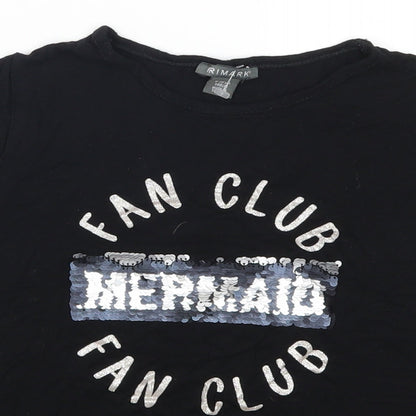 Primark Girls Black   Basic T-Shirt Size 9-10 Years  - Mermaid Fan Club