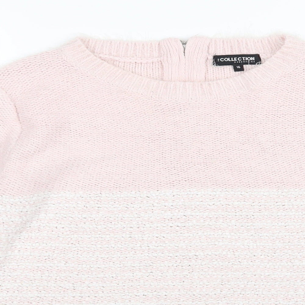 Debenhams Womens Pink Striped Knit Pullover Jumper Size 16