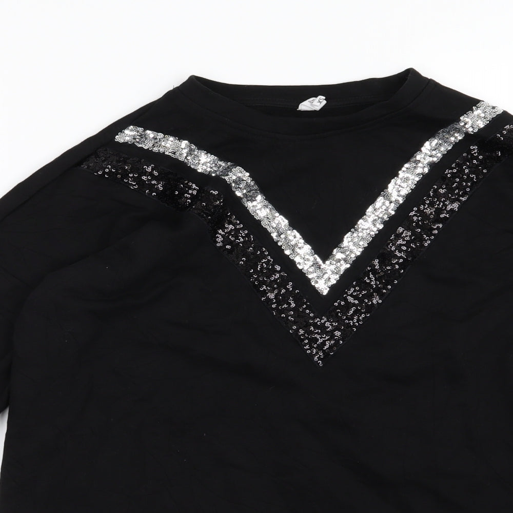 Defacto Womens Black Striped Jersey Pullover Sweatshirt Size XS  - Sequin oversized