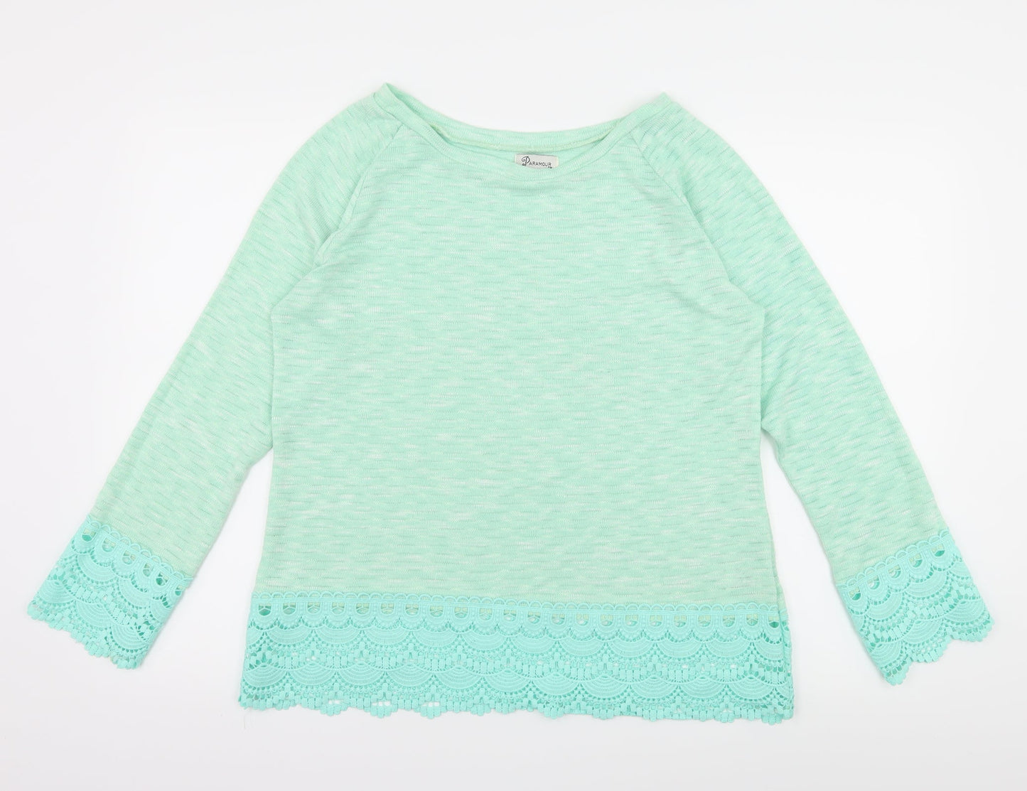 Paramour Womens Green  Knit Pullover Jumper Size M  - Crochet detail