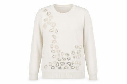 Claudia C Womens White Animal Print Knit Pullover Jumper Size L