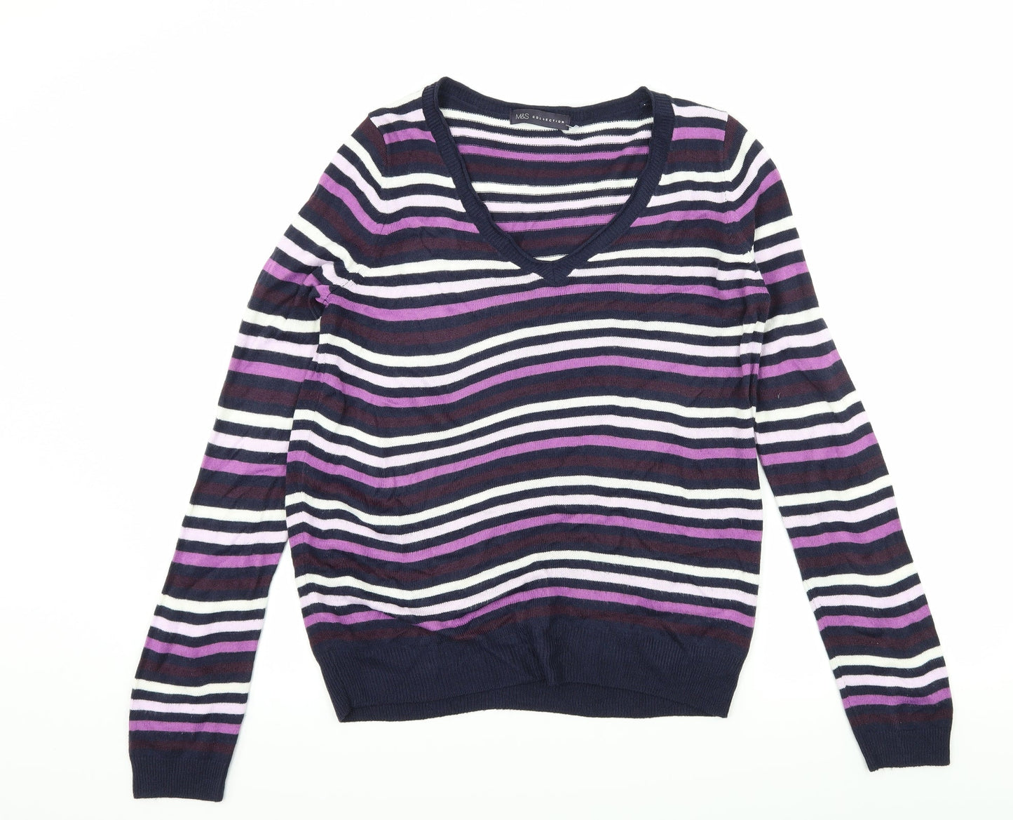 Marks and Spencer Womens Purple Striped Knit Pullover Jumper Size 12