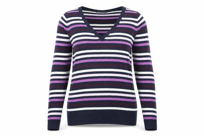 Marks & Spencer Womens Purple Striped Knit Pullover Jumper Size 12