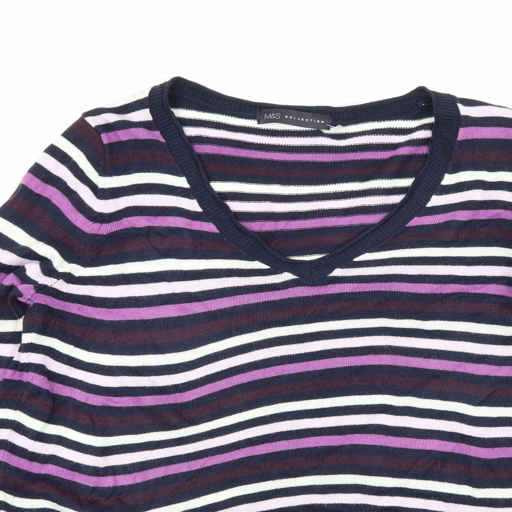 Marks and Spencer Womens Purple Striped Knit Pullover Jumper Size 12