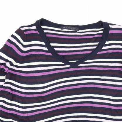 Marks and Spencer Womens Purple Striped Knit Pullover Jumper Size 12