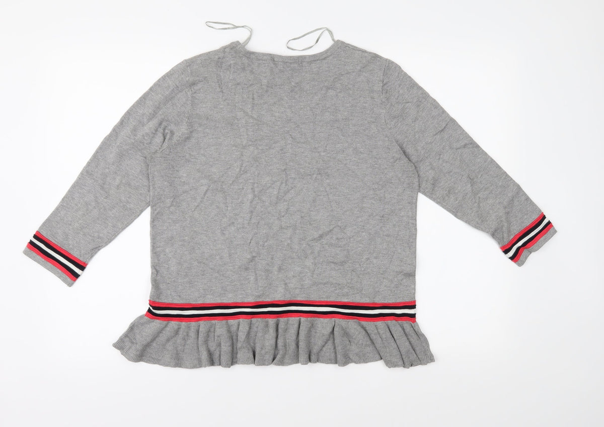 Tu Womens Grey Striped Knit Pullover Jumper Size 14