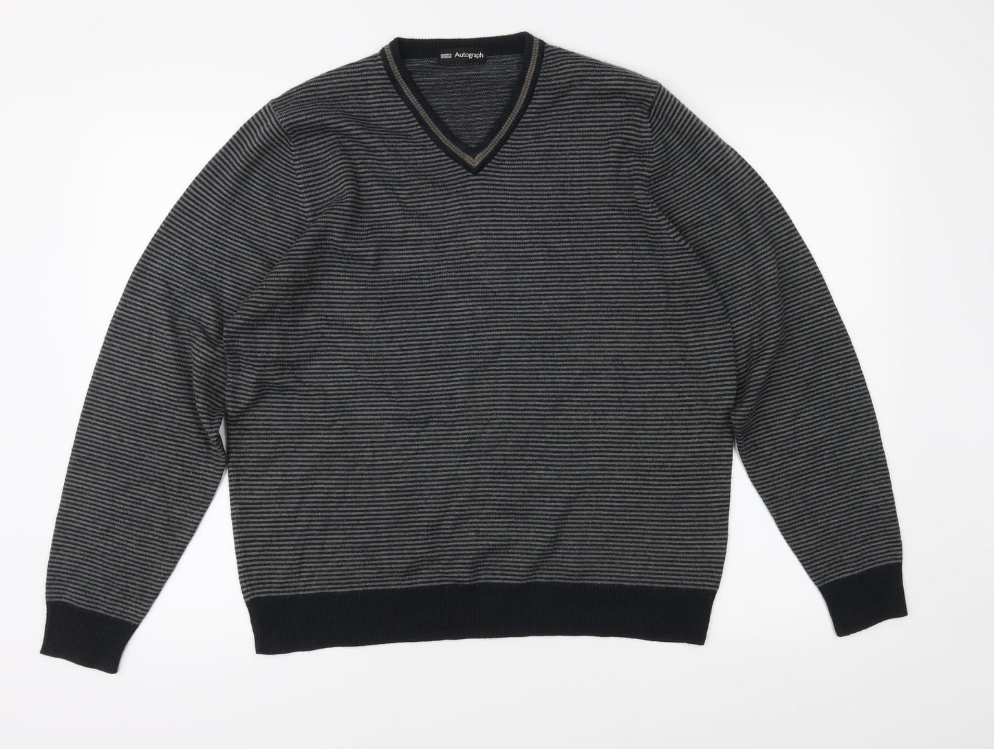 Autograph Mens Grey Striped Knit Pullover Jumper Size M