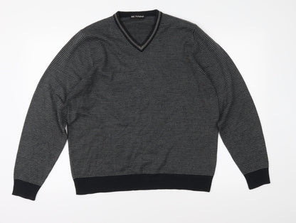 Autograph Mens Grey Striped Knit Pullover Jumper Size M