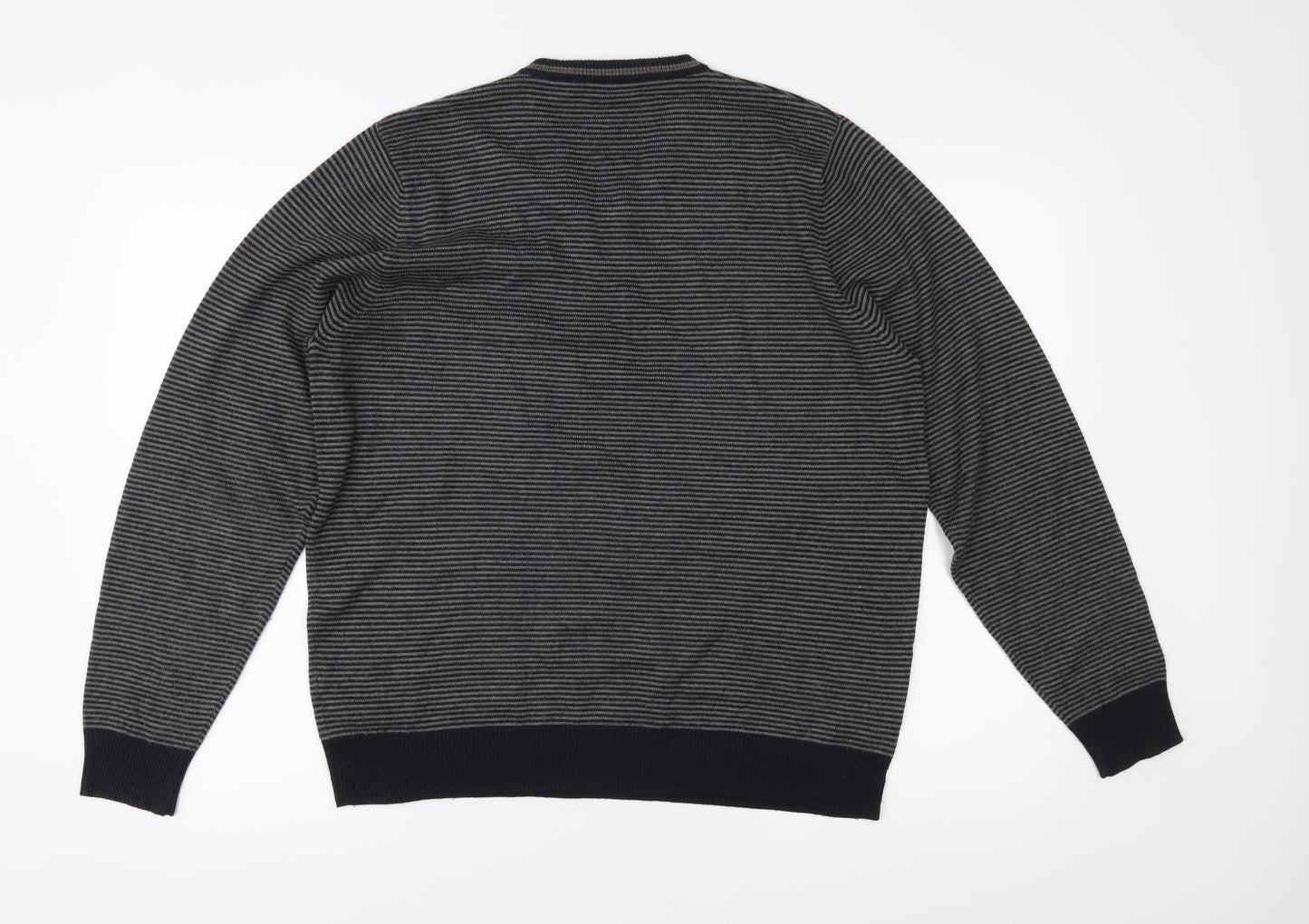 Autograph Mens Grey Striped Knit Pullover Jumper Size M