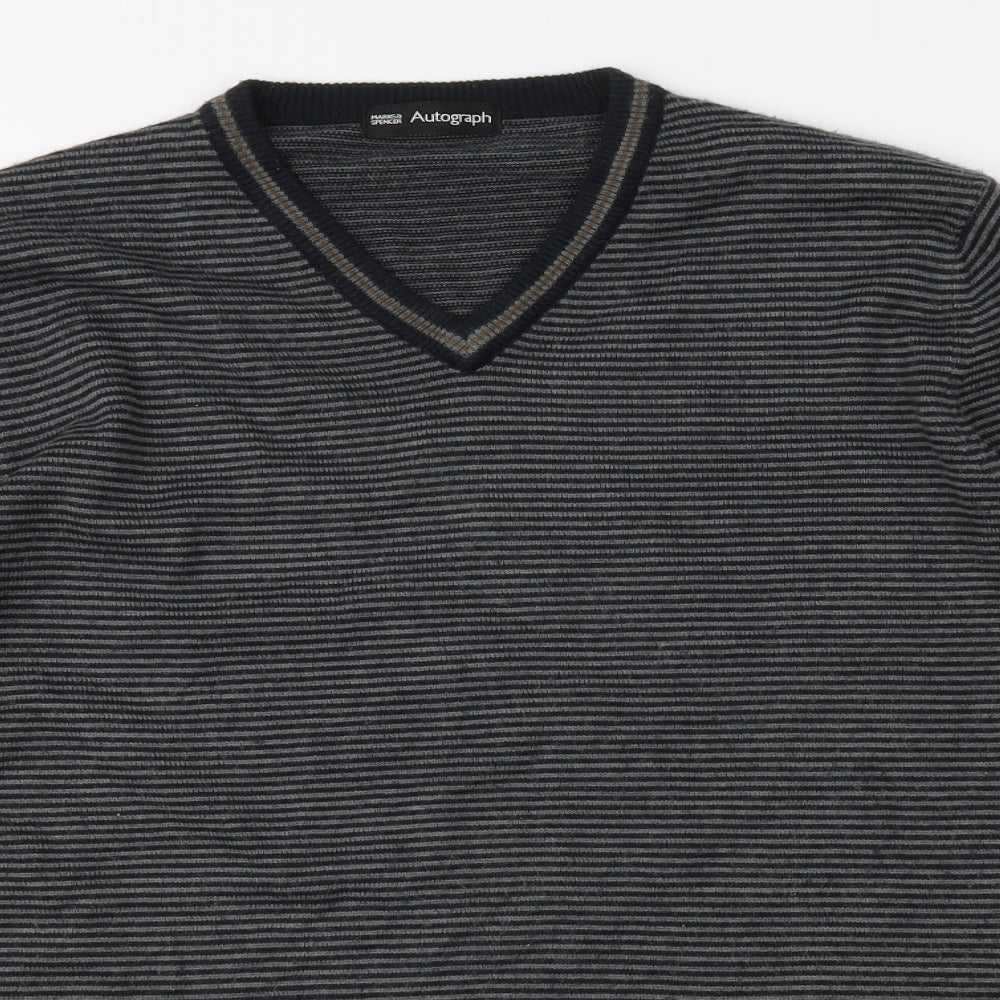 Autograph Mens Grey Striped Knit Pullover Jumper Size M