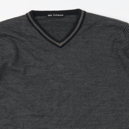 Autograph Mens Grey Striped Knit Pullover Jumper Size M