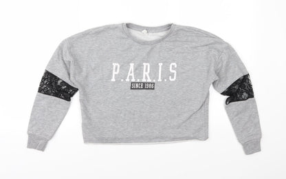 Candy Couture Girls Grey  Jersey Pullover Sweatshirt Size 10 Years