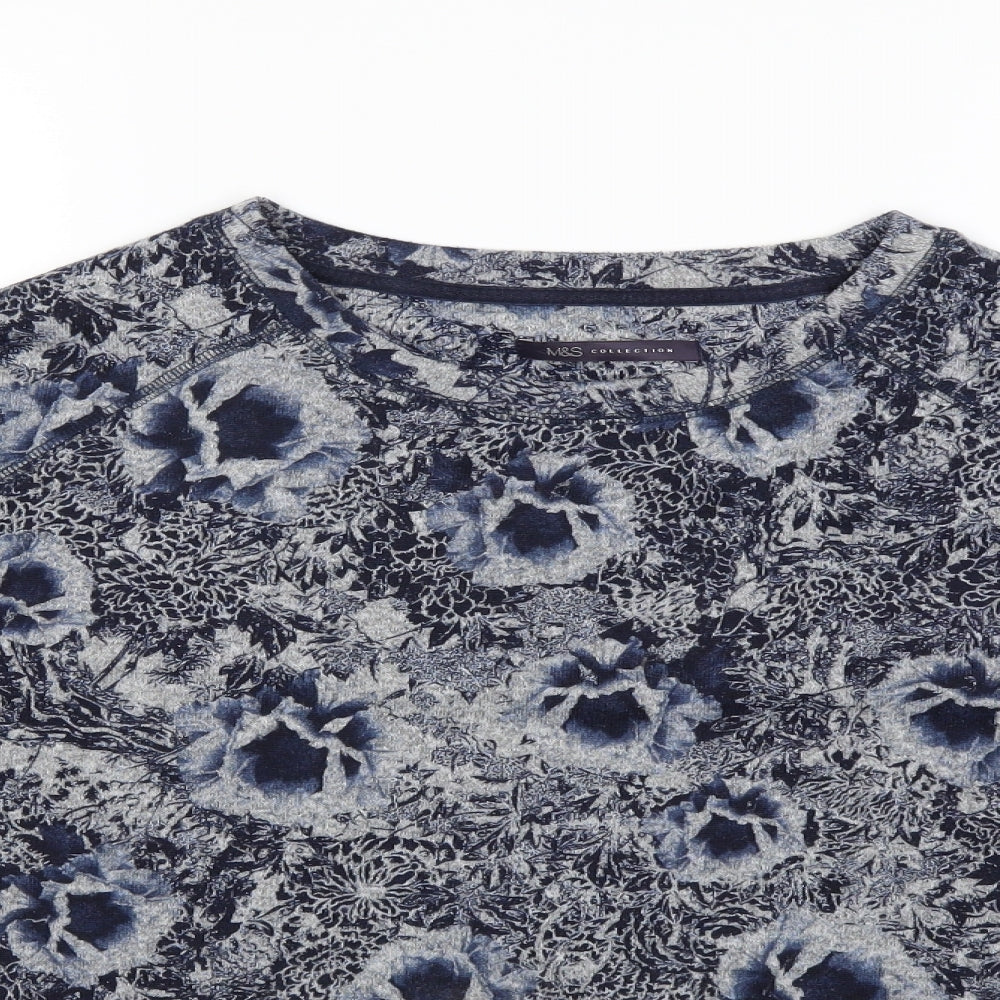 Marks and Spencer Womens Blue Floral  Pullover Jumper Size 14