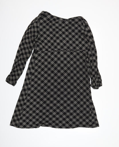 Adini Womens Black Check  T-Shirt Dress  Size L