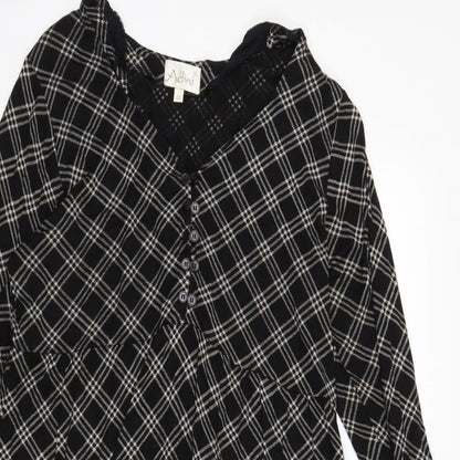 Adini Womens Black Check  T-Shirt Dress  Size L