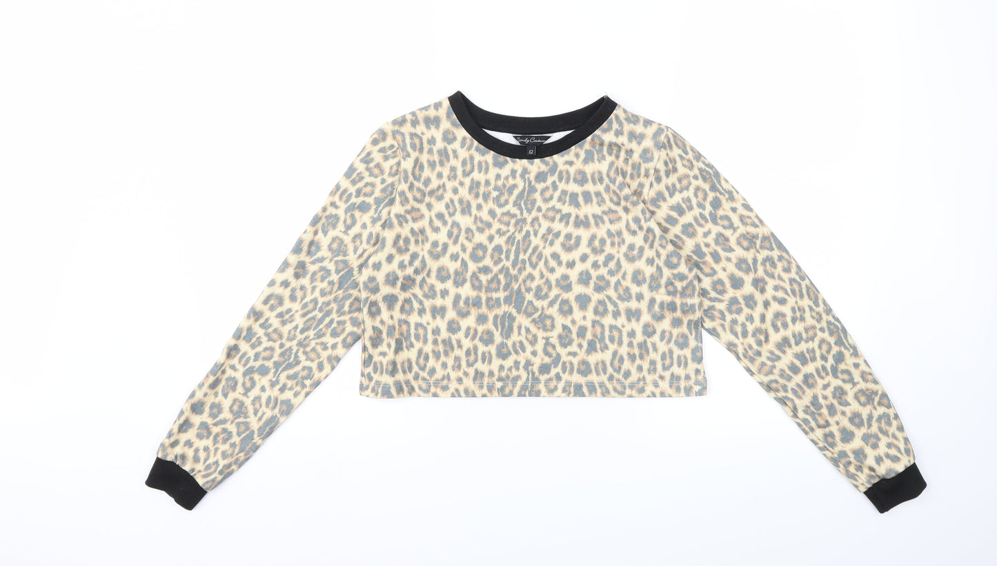 Candy Couture Girls Beige Animal Print  Pullover Sweatshirt Size 12 Years
