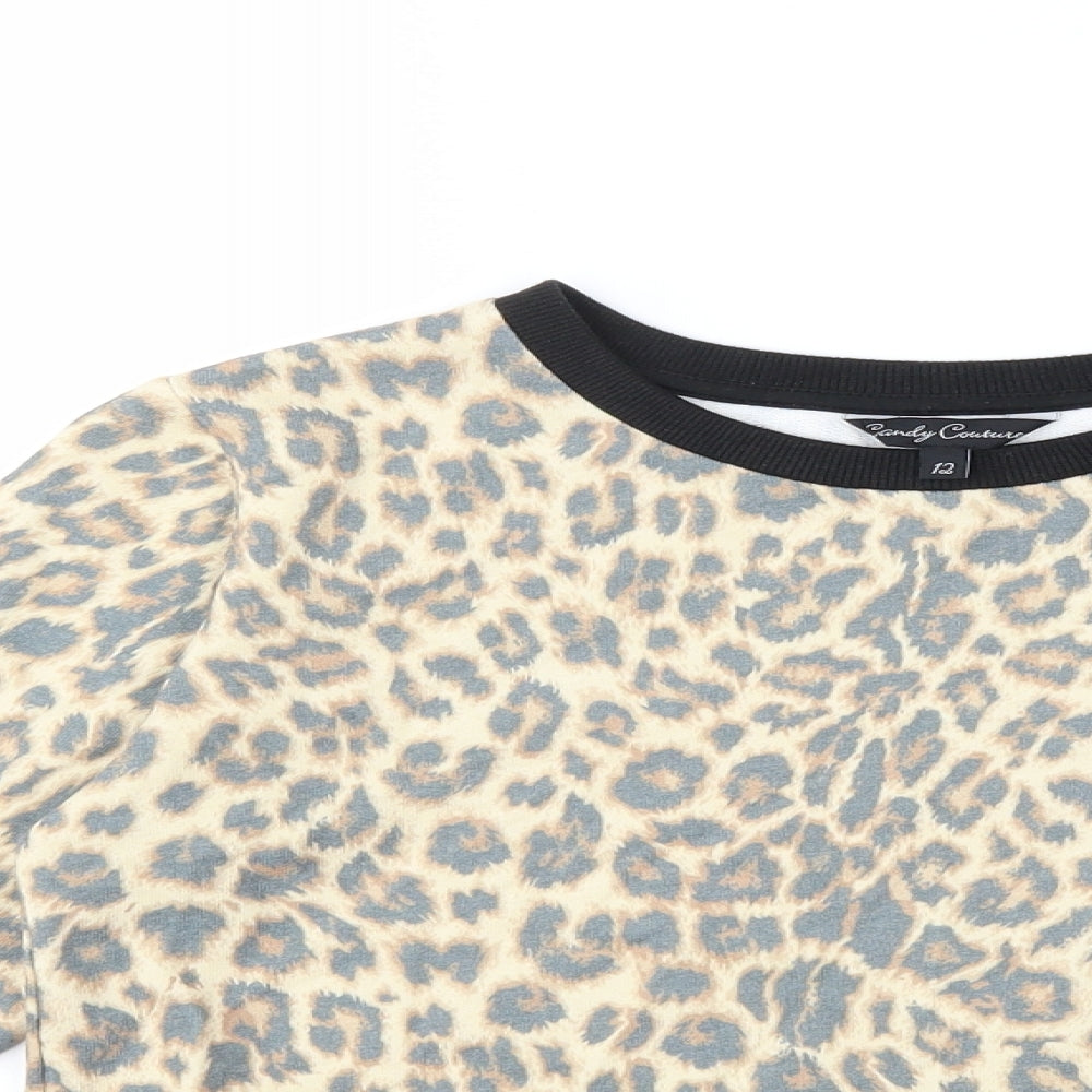 Candy Couture Girls Beige Animal Print  Pullover Sweatshirt Size 12 Years