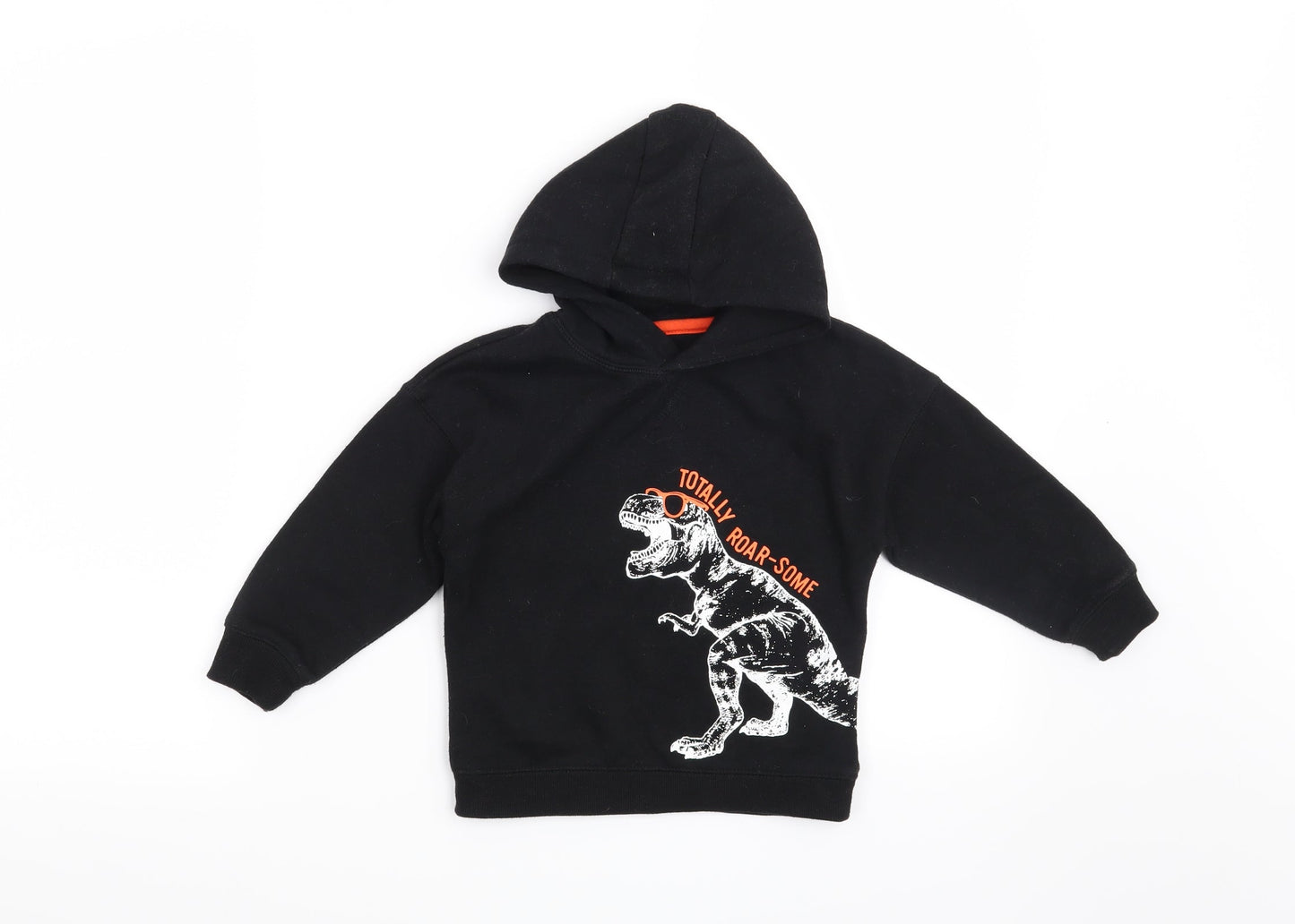 Primark Boys Black   Pullover Hoodie Size 2-3 Years  - Totally Roar-some