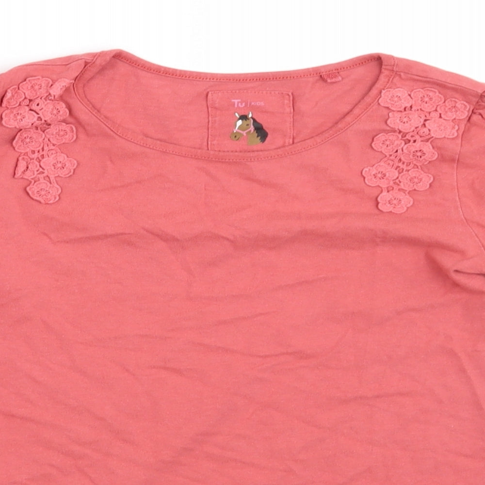TU Girls Orange Floral  Basic T-Shirt Size 9 Years